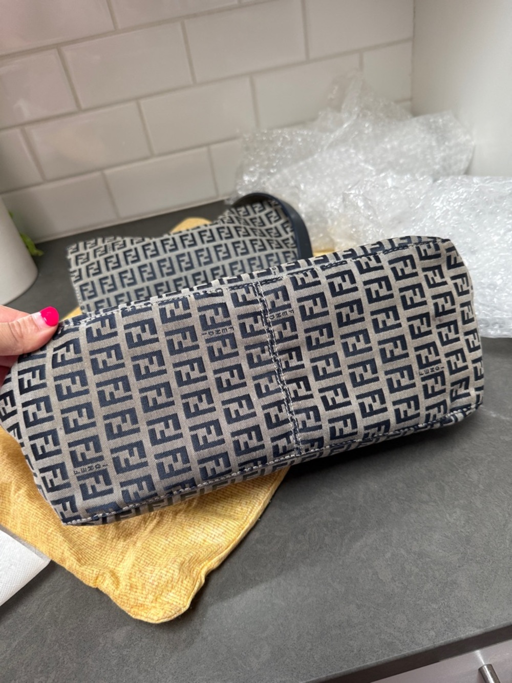 Fendi Zucca Mama Baguette Navy Blue Silver Hardware - Picture 12 of 12